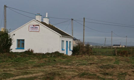 A house next to the golf course sports an election poster supporting Donald Trump, as well as Mike Pence, who has family in the Doonbeg area.