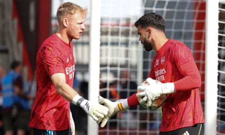 Aaron Ramsdale (left) with David Raya before the Spaniard started Arsenal’s game at Bournemouth.