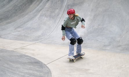Bombette Martin, of Great Britain, competes in the Olympic qualifying skateboard event at Lauridsen Skatepark, Friday, May 21, 2021, in Des Moines, Iowa.