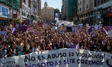 Spanish students protest against an initial verdict of abuse for a group of men who were convicted later of raping a woman at the Pamplona bull run.