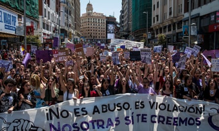 Protesters in Madrid after the ‘Wolf pack’ trial and not guilty verdict.