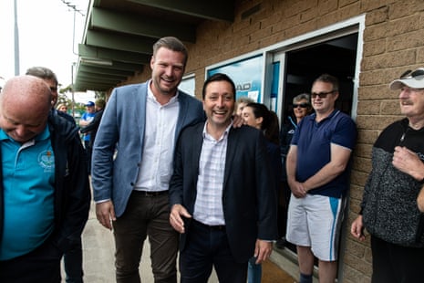 Sam Groth on the campaign trail with opposition leader Matthew Guy
