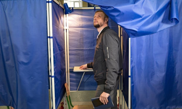 Vladimir Vysotsky, the head of the Central Election Commission of the so-called Donetsk People’s Republic, inspects a polling station before a referendum in Donetsk, eastern Ukraine.