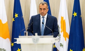 Cyprus’ Health Minister Michalis Hadjipantelas giving a press statement at the presidential palace in the capital Nicosia.