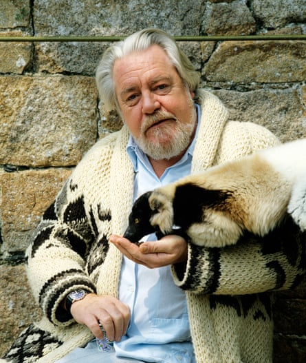 Gerald Durrell with lemurs at Jersey zoo, now Durrell Wildlife Conservation Trust