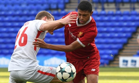 Liverpool forward Rhian Brewster goes past Spartak Moscow’s Leonid Mironov during December’s Uefa Youth League match.