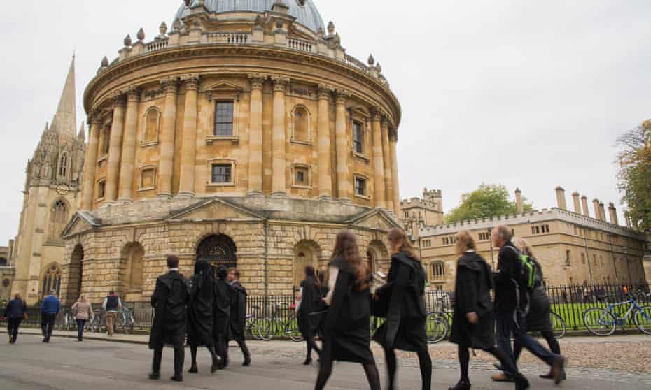Students walking to matriculation at the University of Oxford