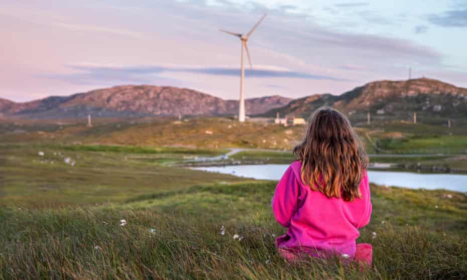 On the Isle of Lewis rentable electric cars are powered from points where the electricity is generated by wind.