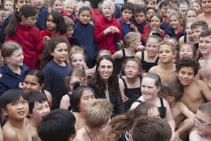 Jacinda with children from Spreydon West school  in Christchurch in 2019
