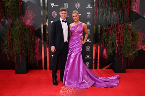AFL Player Chad Warner (left) and Alice Hughes arrive at the 2023 Brownlow Medal ceremony.