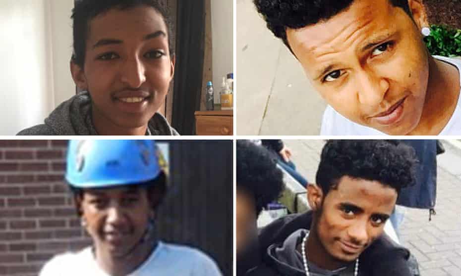 Four teenage Eritrean boys (clockwise, from top left) Alex Tekle, Filmon Yemane, Mulubrhane Medhane Kfleyosus and Osman Ahmed Nur, all killed themselves after coming to the UK