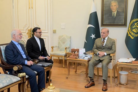 Pakistan’s prime minister Shehbaz Sharif meets with Iranian interior minister Eskandar Momeni
