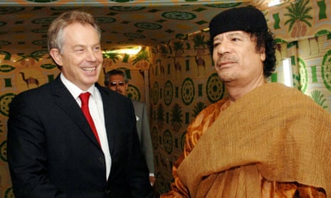 Tony Blair meeting Muammar Gaddafi in 2007. 