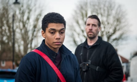 Jerome (Chance Perdomo) is pressured by the bailiff (Craig Parkinson) in the BBC drama.