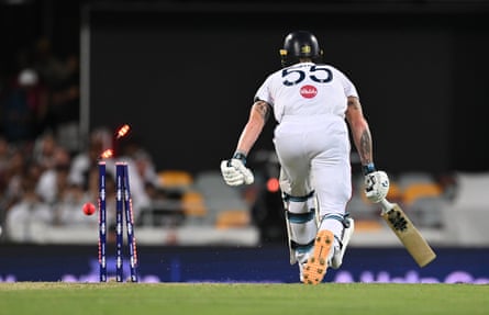 England captain Ben Stokes is run out by Josh Inglis