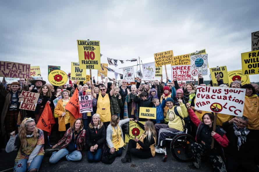 An anti-fracking protest at Preston New Road in Blackpool.
