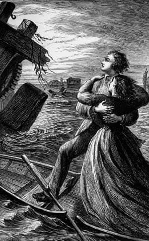 Tom and Maggie in the flood in The Mill on the Floss.