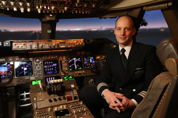 Mark Vanhoenacker in a BA 747 flight simulator at London Heathrow.