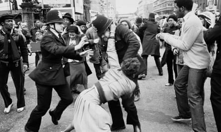 Violent scenes during the protest march that followed the fire in March 1981.