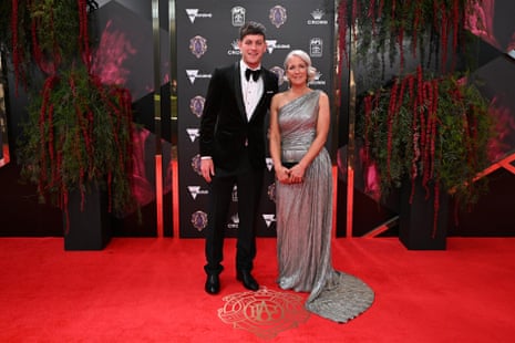 AFL player Zak Butters (left) arrives at the 2023 Brownlow Medal ceremony.