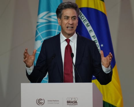 Ed Miliband, secretary of state for energy and climate Change of the United Kingdom, speaks during a plenary session at the COP30 U.N. Climate Summit.