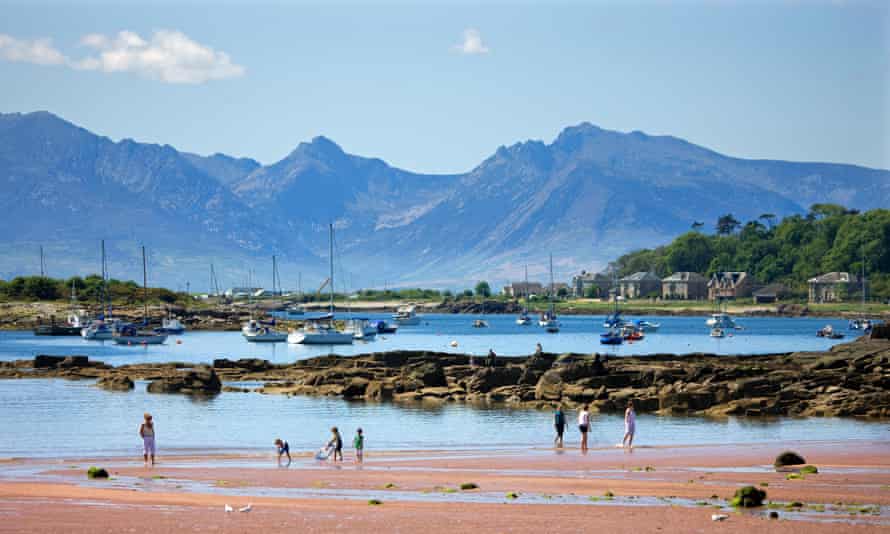Beach at Millport with the Arran hills in view.