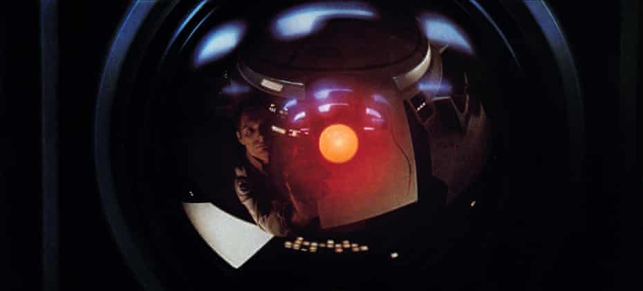 Hal, the computer in 2001: A Space Odyssey (1968), studies astronaut Dave Bowman, played by Keir Dullea.