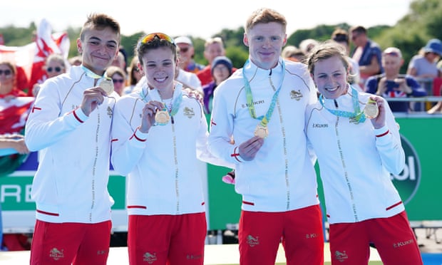 From left: England’s Alex Yee, Sophie Coldwell, Sam Dickinson and Georgia Taylor-Brown
