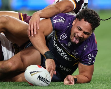 Eliesa Katoa scores a try during the NRL grand final at Accor Stadium