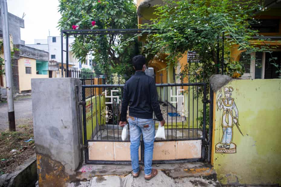 Chilled packets of milk from a Lakshmi Dairy are delivered door to door in Latur, Latur District, Maharashtra, October 2020