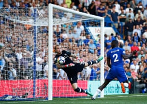 Rudiger sends the ball past Karius, but he’s offside.