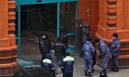 Law enforcement officers at the site of the blast in Moscow