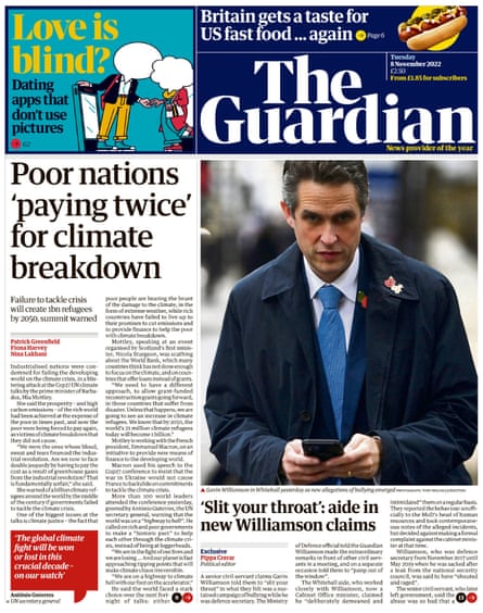 Guardian front page, 8 November 2022