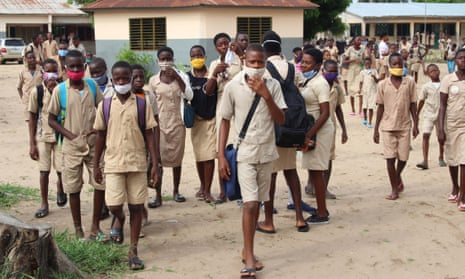 Students in Cotonou in Benin return to school, 11 May 2020.