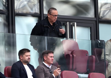 David Sullivan takes his seat at the London Stadium.