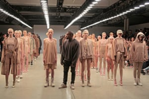 Kanye West on the Yeezy Season 2 catwalk.