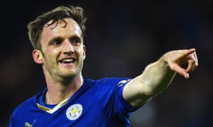 Andy King makes a point after scoring Leicester’s second goal.