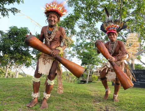 Smith and his dad perform a welcome dance on their Papua New Guinea island.