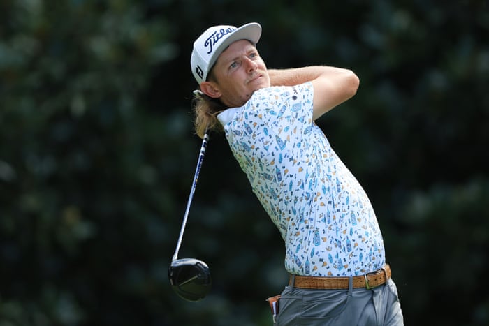 Cameron Smith having just swung a golf club