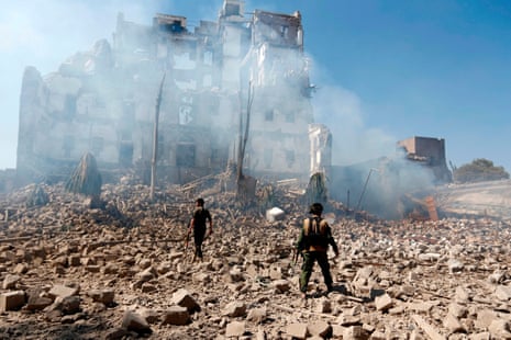 The aftermath of a Saudi air strike on the Yemeni capital Sana’a.