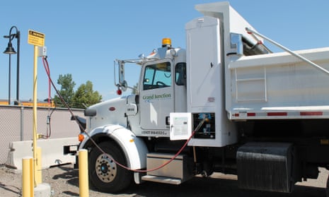 Dump trucks refuel with renewable natural gas made from human poop at the Persigo Wastewater Treatment Plant in Grand Junction.