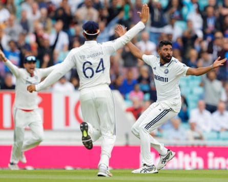 India’s Mohammed Siraj (right) appeals successfully for the wicket of England’s Jamie Smith.