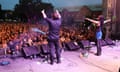 Musicians on stage at the Spring Loaded music festival, Randwick racecourse, Sydney, Australia, 8 May 2021