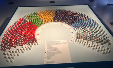 A model European parliament on display inside the Parlamentarium visitors’ centre