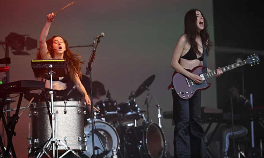 Haim performs on the Pyramid stage