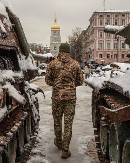 Russian tanks captured by Ukrainian troops are put on display in Kyiv