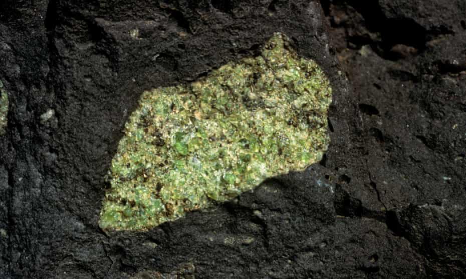 Olivine in lava rocks in the Canary Islands.