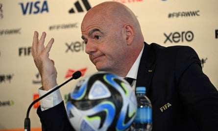 Gianni Infantino talks to the press in Auckland before the 2023 Women’s World Cup.
