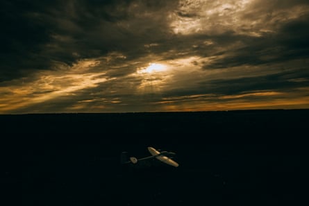 Sunset over a Vector reconnaissance drone before launch.