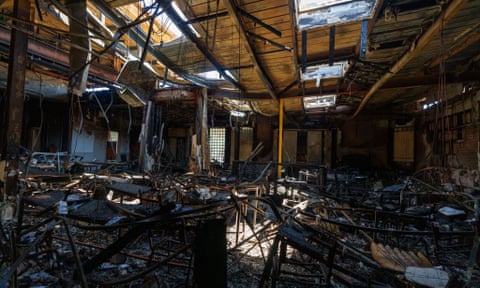 Inside the burnt-out Adass Israel synagogue in Melbourne